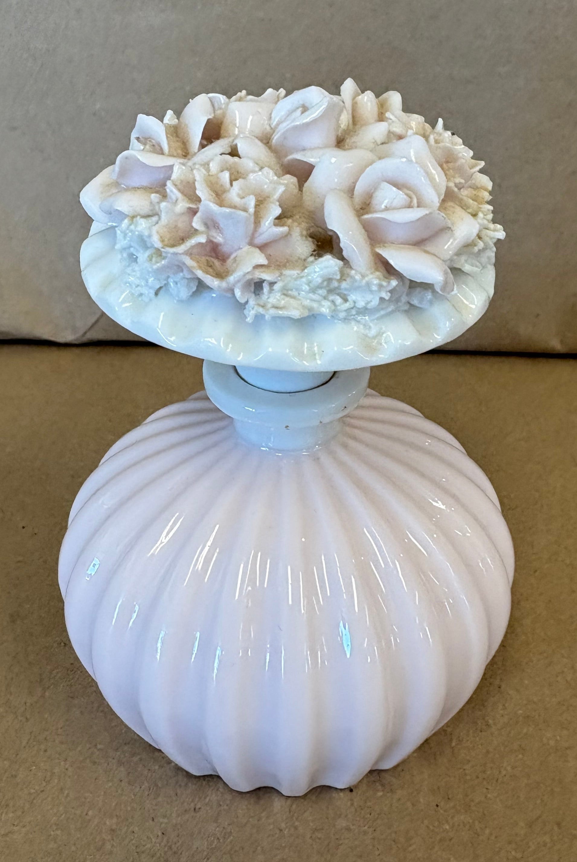 Icice LW Rice & Co, floral pink perfume bottle with stopper