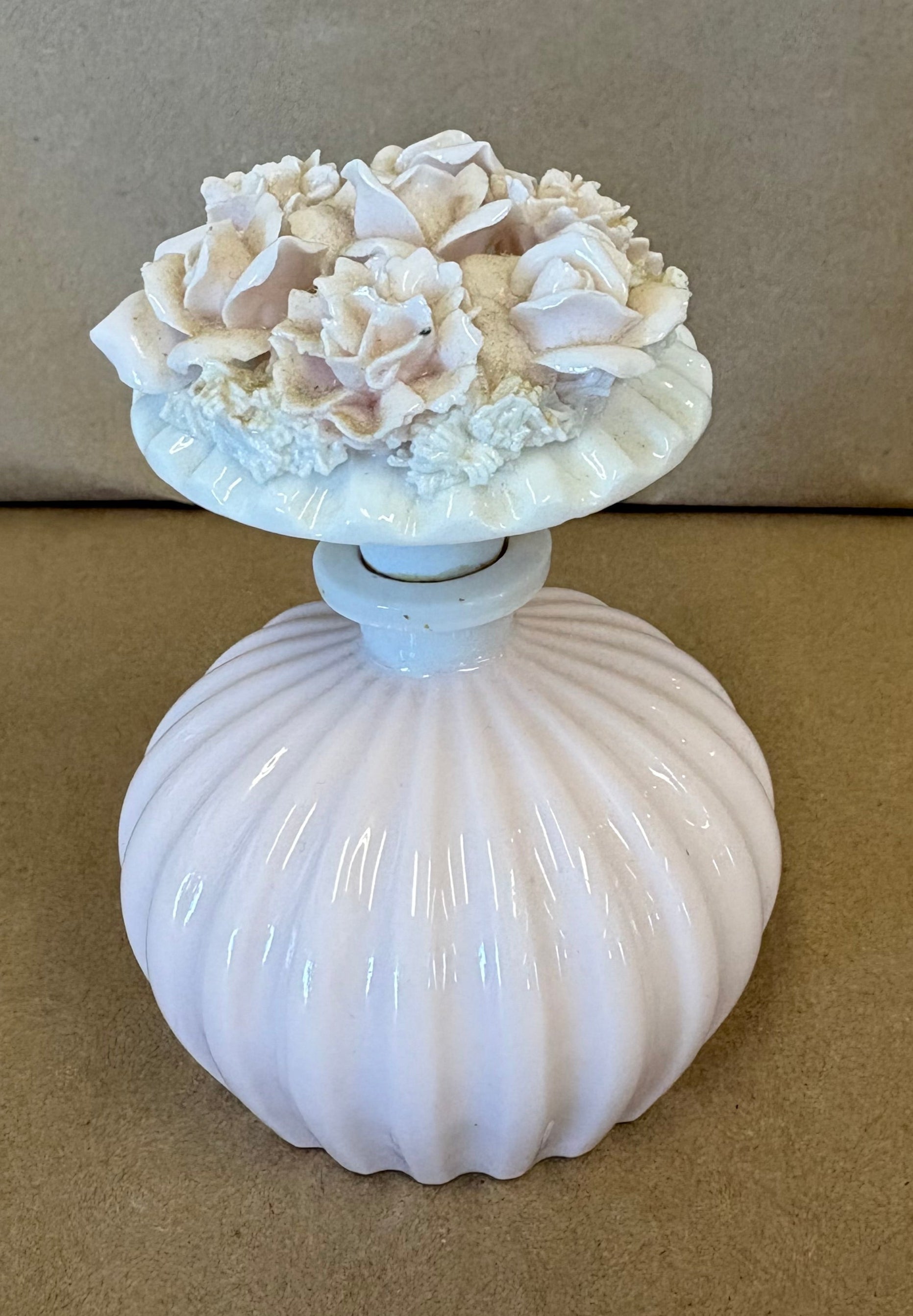 Icice LW Rice & Co, floral pink perfume bottle with stopper