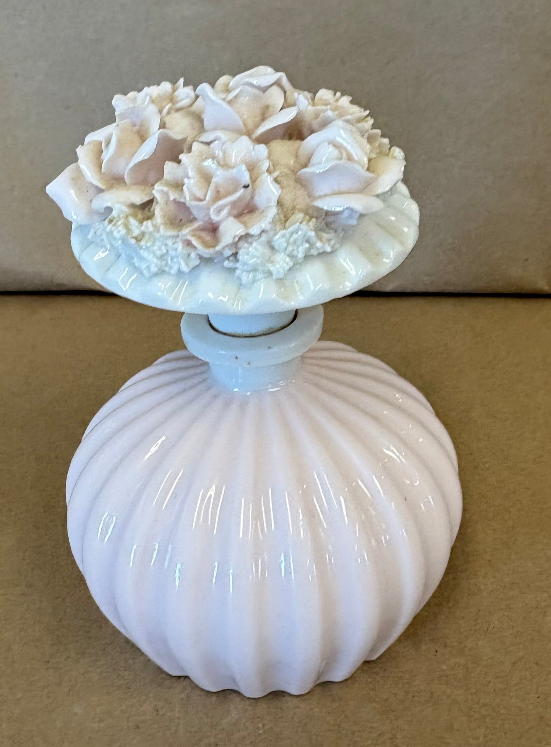 Icice LW Rice & Co, floral pink perfume bottle with stopper