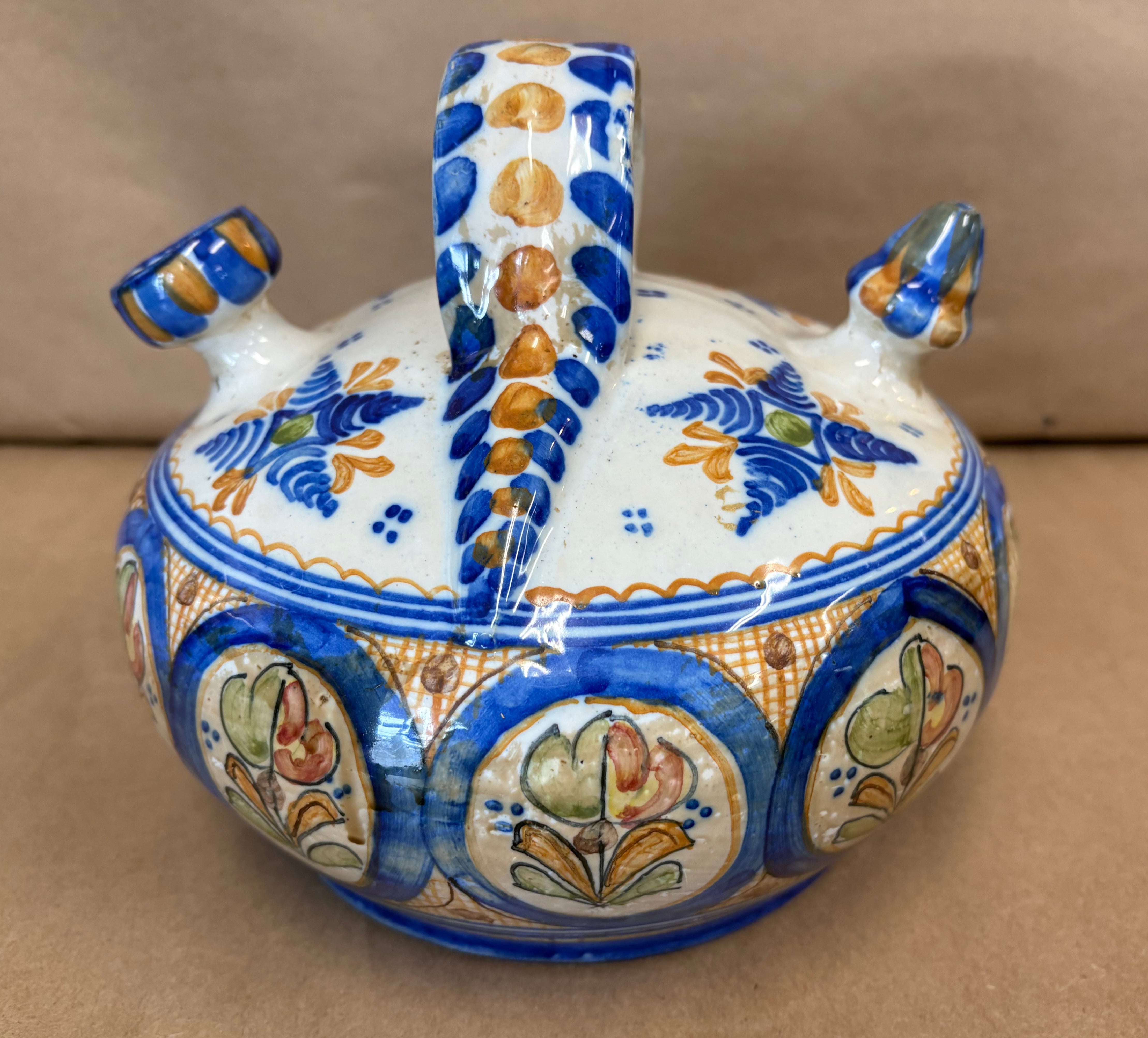 Spanish Faience "Toledo"decorated pottery oil, water or wine jug