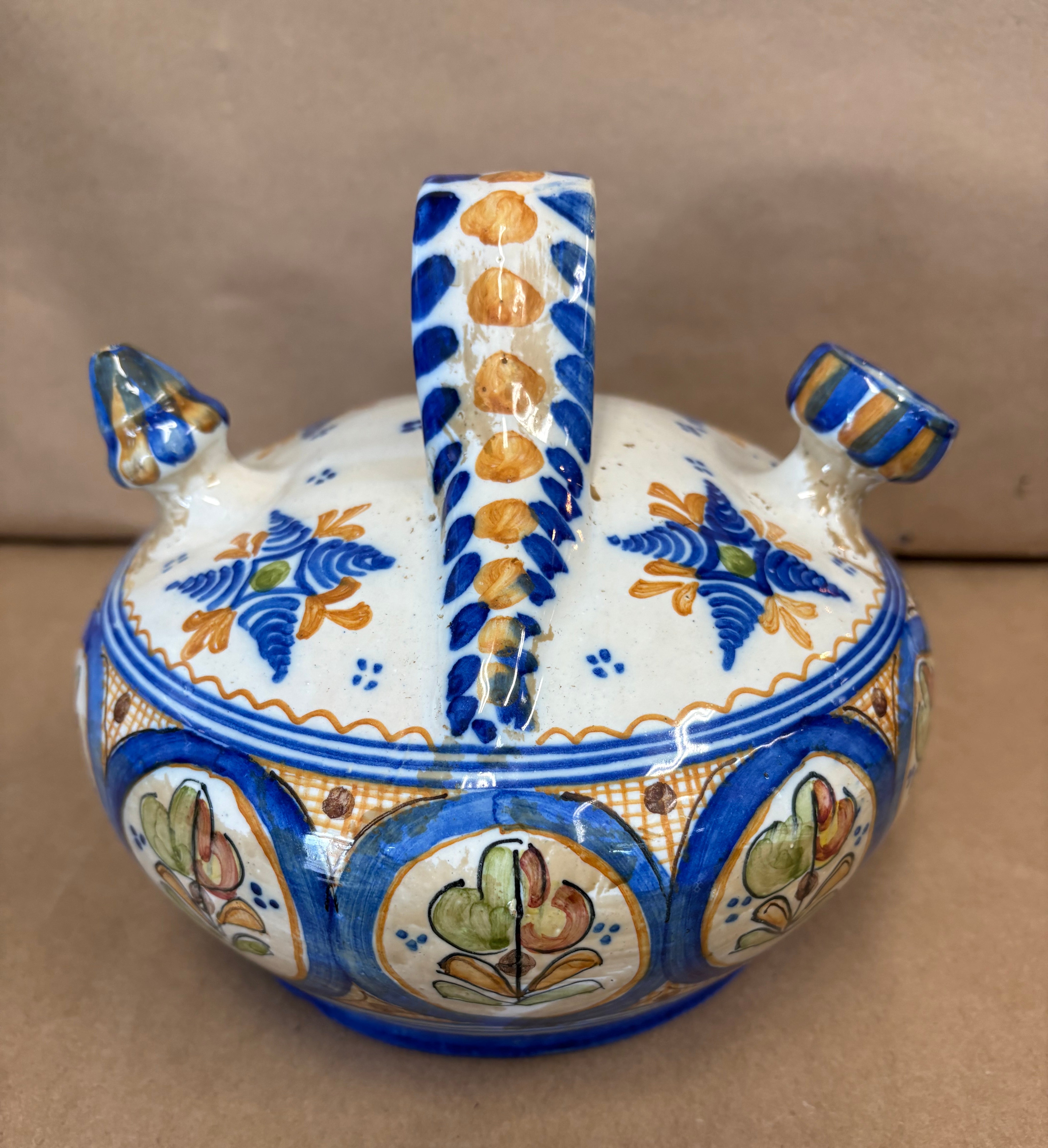 Spanish Faience "Toledo"decorated pottery oil, water or wine jug