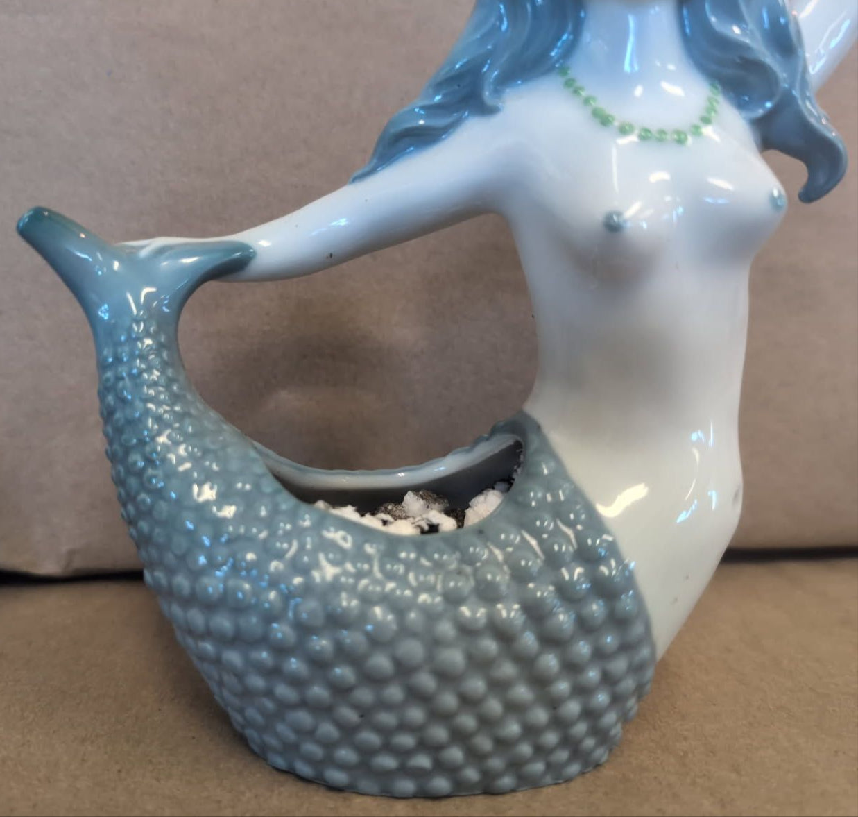 Vintage Ceramic Mermaid Planter 