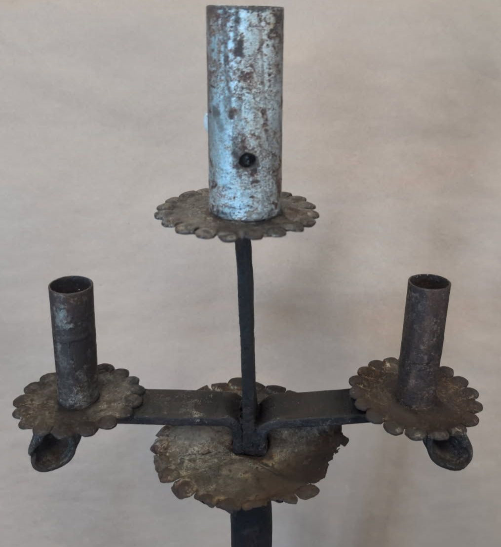 Large Gothic antique double candlestick
