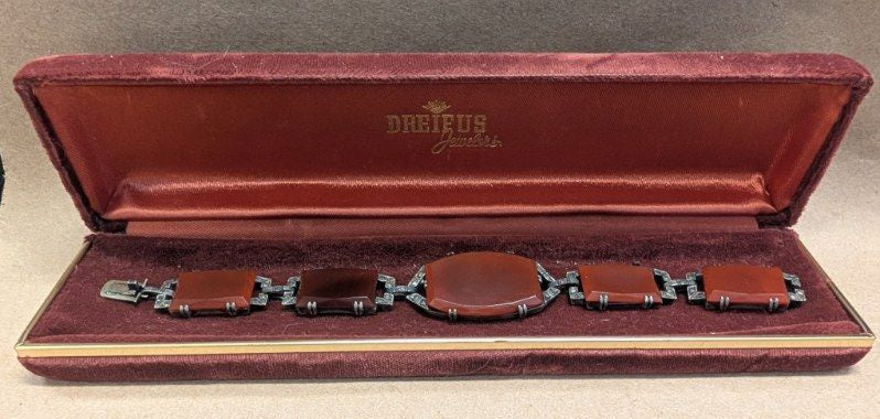 Antique Sterling Carnelian and Marcasite Bracelet&nbsp;