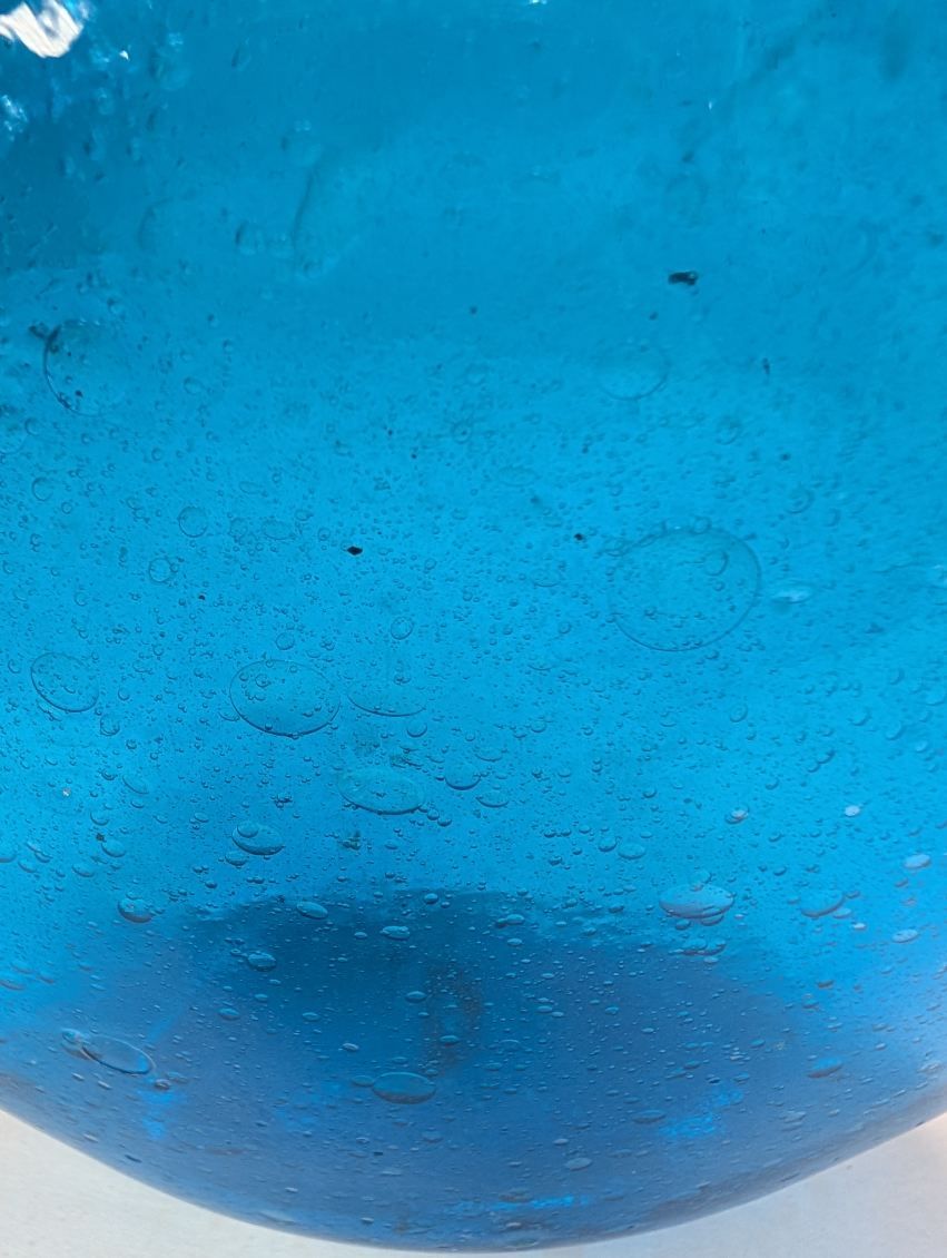 hand blown bubble glass vase blue