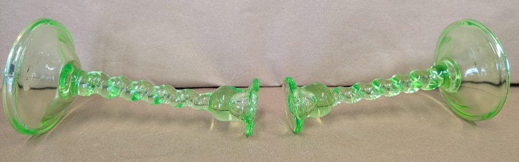 Uranium Glass Vaseline Glass Candlesticks