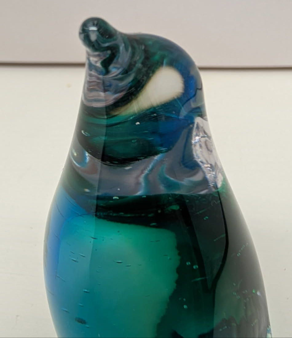 Fenton solid Art Glass Blue and Green Penguin figurine.&nbsp;