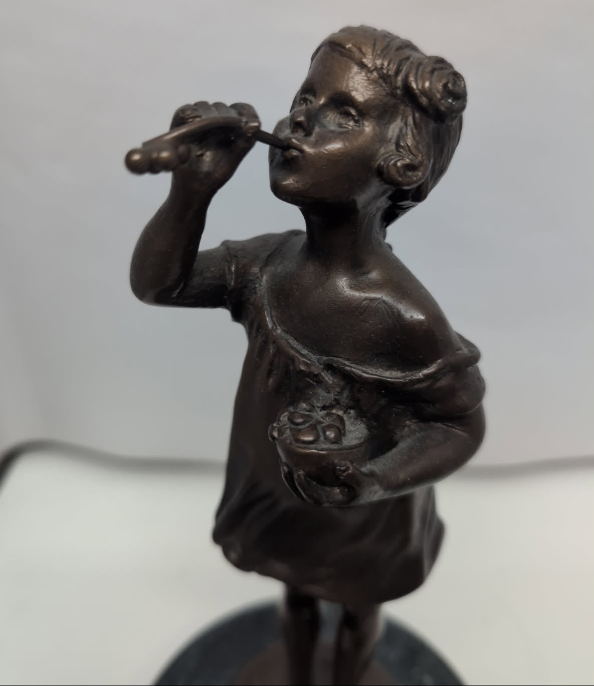 Vintage Suzanne Bizard signed Bronze Statue "Girl Blowing Bubbles" on marble base