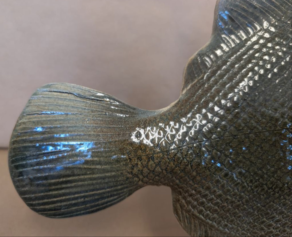 Rosalie Nadeau Pottery Flounder Fish with stand