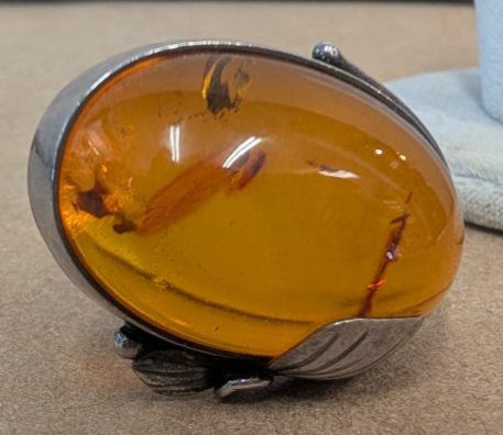 Amber and Sterling Silver ring size 9