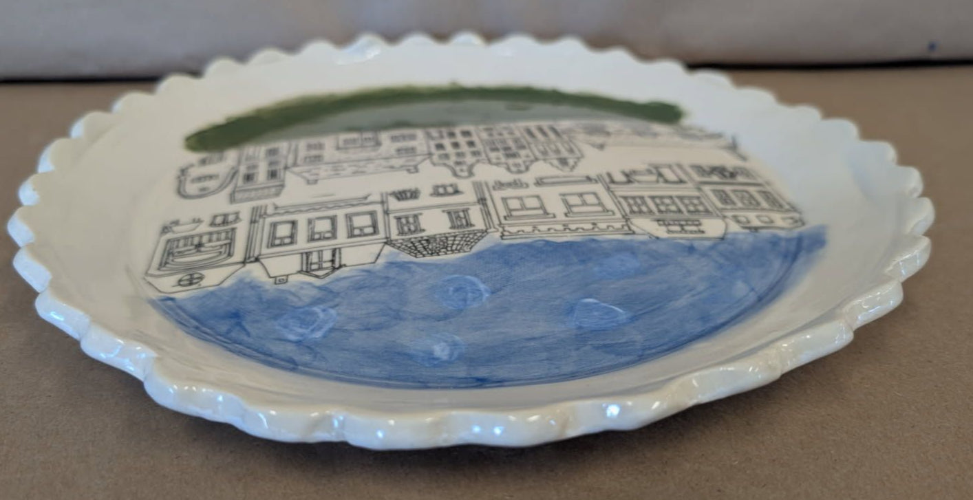 "Village Plate" Pottery food safe plate made by Cape Cod Artist Barbara Lavoine