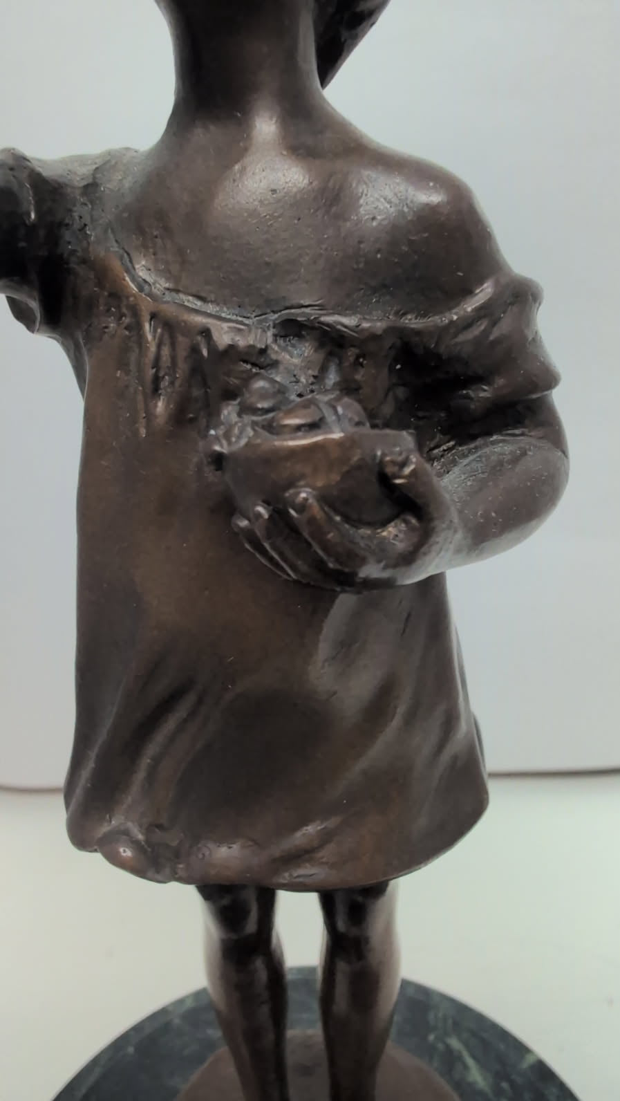 Vintage Suzanne Bizard signed Bronze Statue "Girl Blowing Bubbles" on marble base