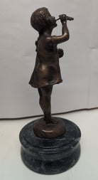 Vintage Suzanne Bizard signed Bronze Statue "Girl Blowing Bubbles" on marble base