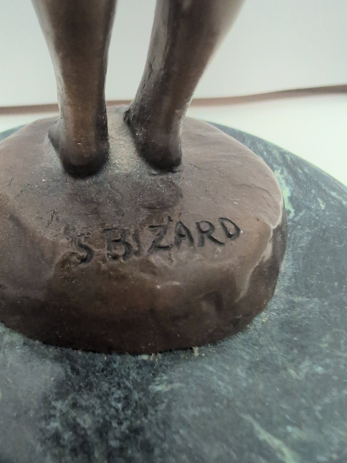 Vintage Suzanne Bizard signed Bronze Statue "Girl Blowing Bubbles" on marble base