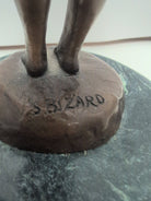 Vintage Suzanne Bizard signed Bronze Statue "Girl Blowing Bubbles" on marble base