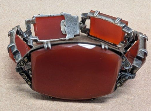 Antique Sterling Carnelian and Marcasite Bracelet&nbsp;