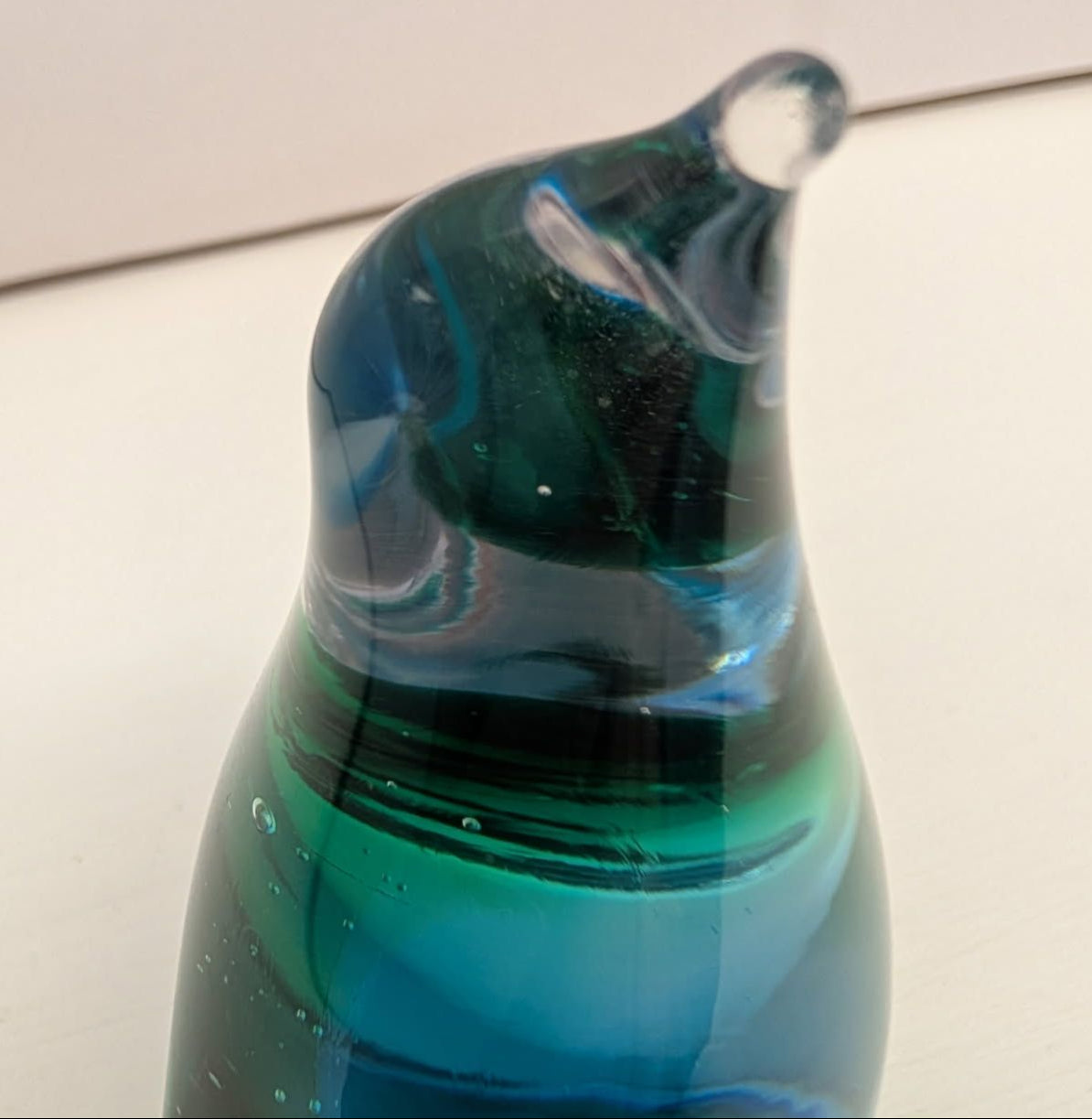 Fenton solid Art Glass Blue and Green Penguin figurine.&nbsp;