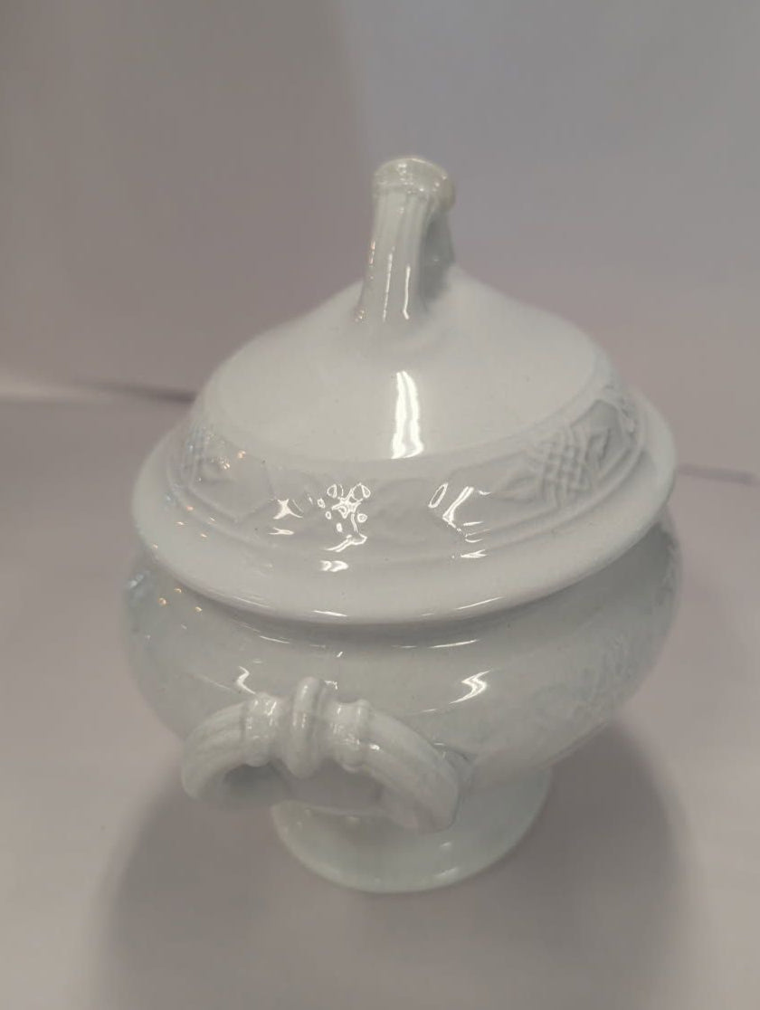 Antique White Ironstone  
compote serving bowl with lid