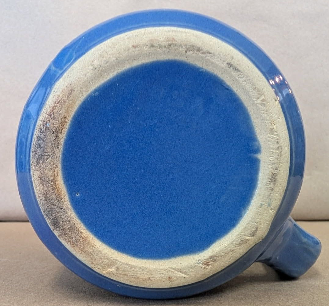 Vintage USA blue Pottery Ribbed Pitcher