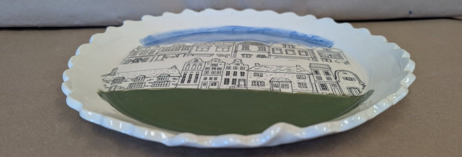 "Village Plate" Pottery food safe plate made by Cape Cod Artist Barbara Lavoine