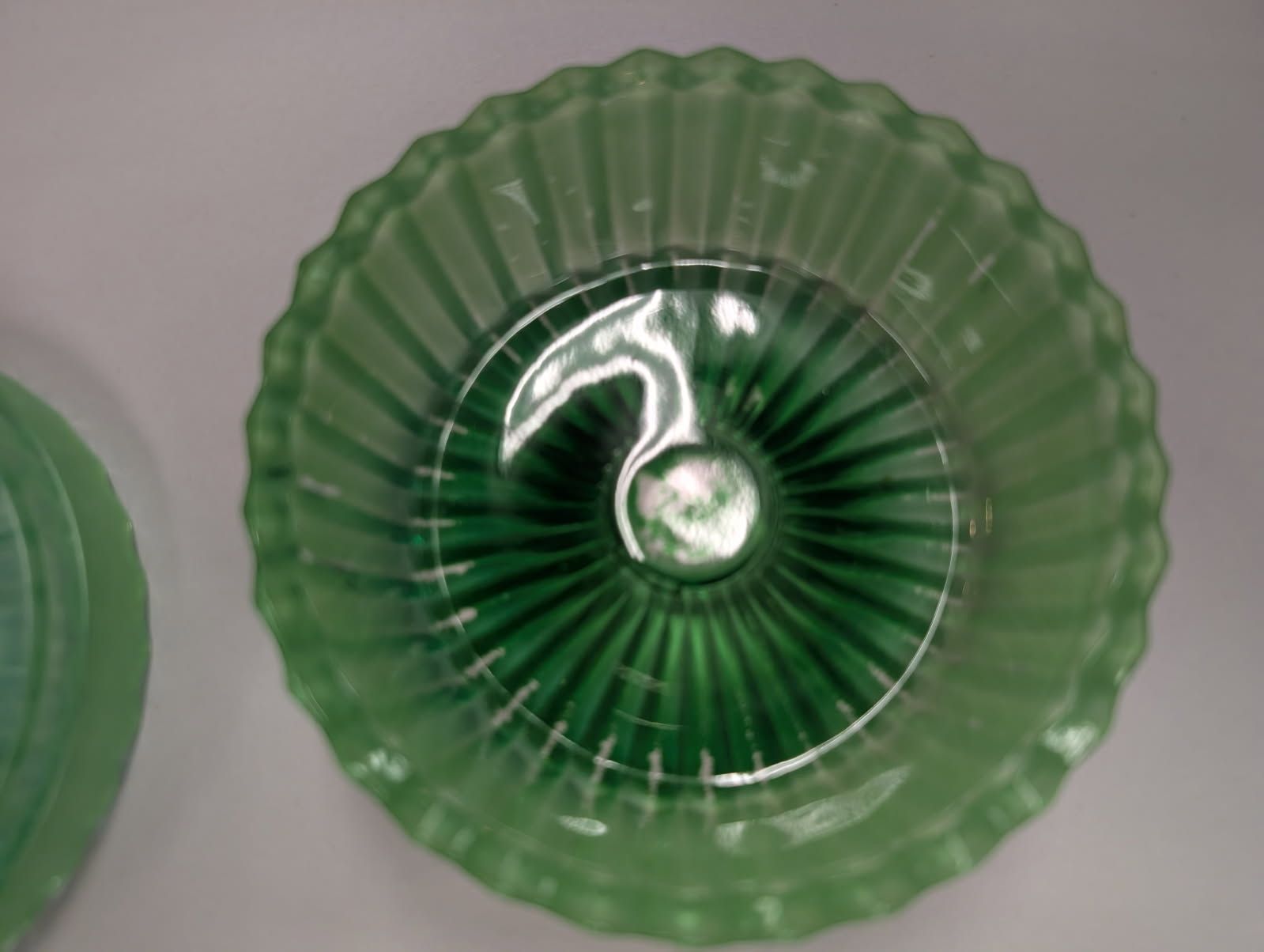 Vintage green depression glass swan candy jar