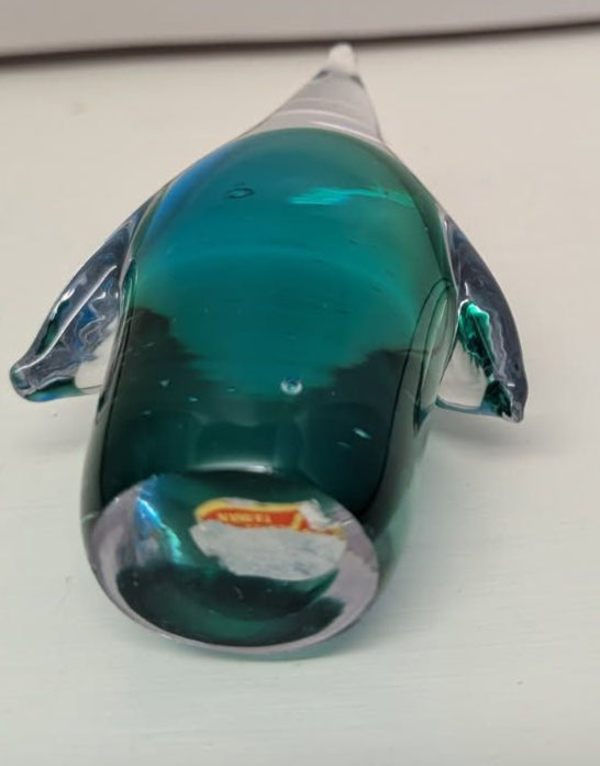 Fenton solid Art Glass Blue and Green Penguin figurine.&nbsp;