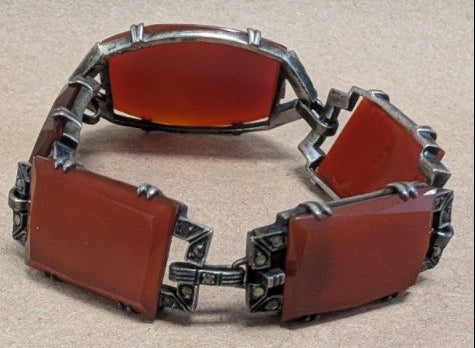 Antique Sterling Carnelian and Marcasite Bracelet&nbsp;