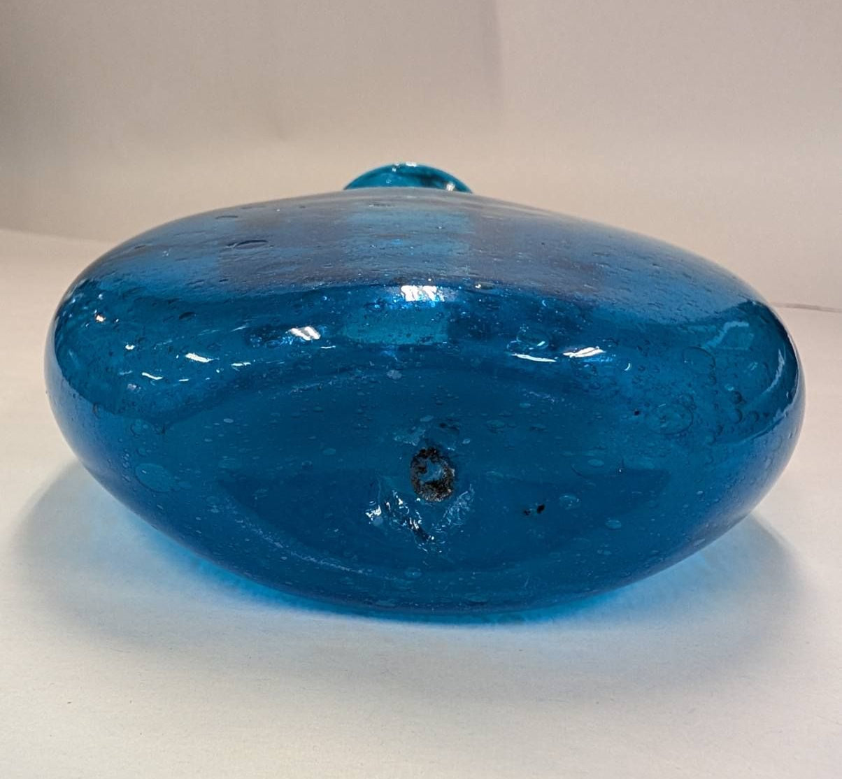hand blown bubble glass vase blue