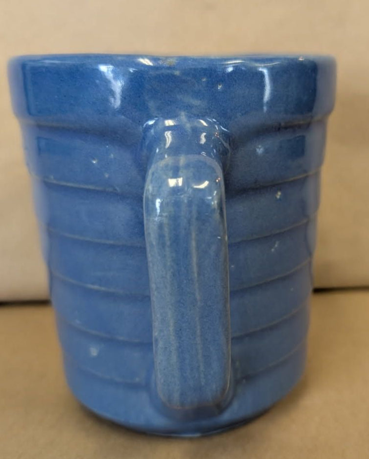 Vintage USA blue Pottery Ribbed Pitcher