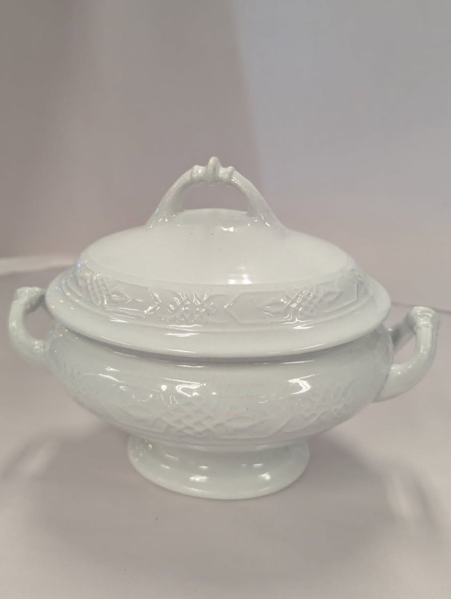 Antique White Ironstone  
compote serving bowl with lid