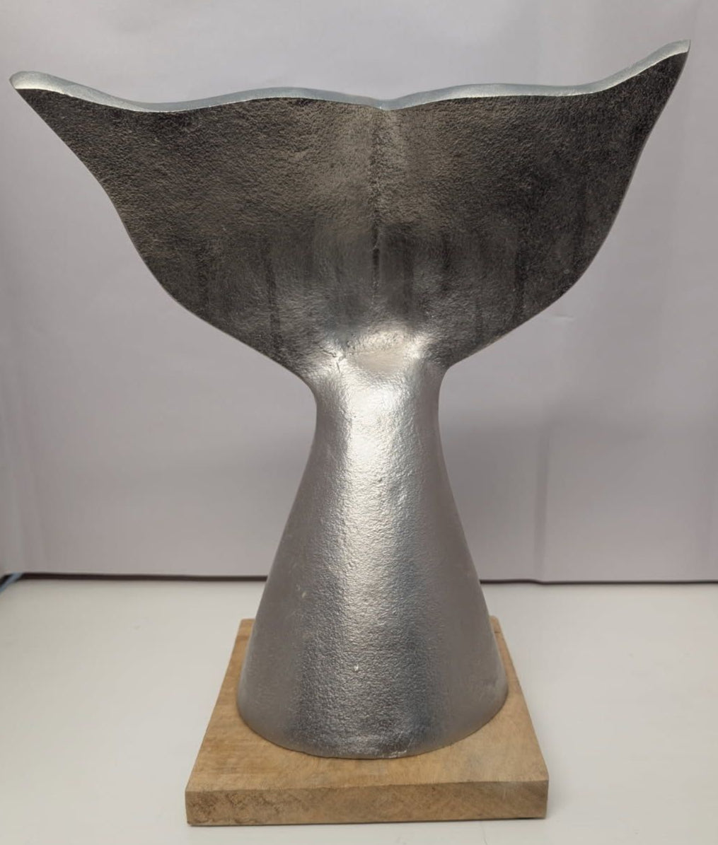 Silver Whale's Tail on wood base