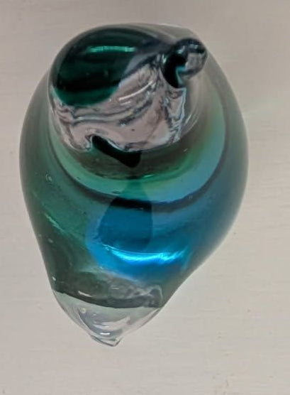 Fenton solid Art Glass Blue and Green Penguin figurine.&nbsp;