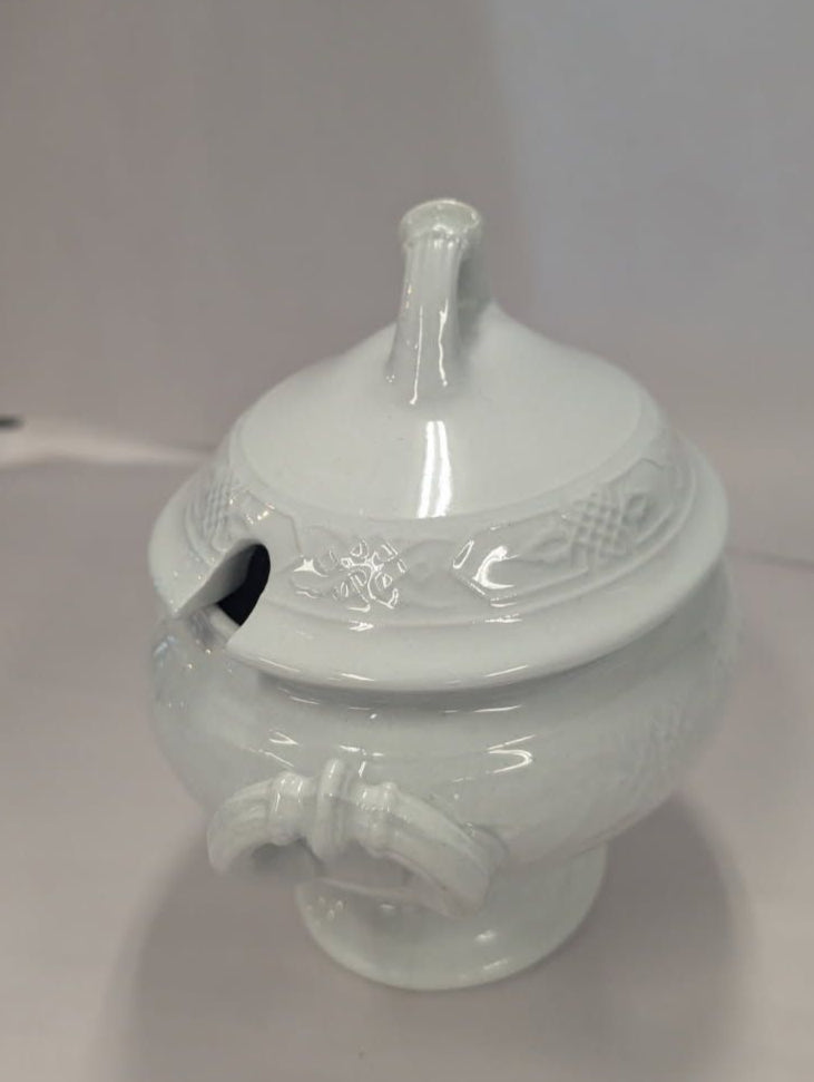 Antique White Ironstone  
compote serving bowl with lid