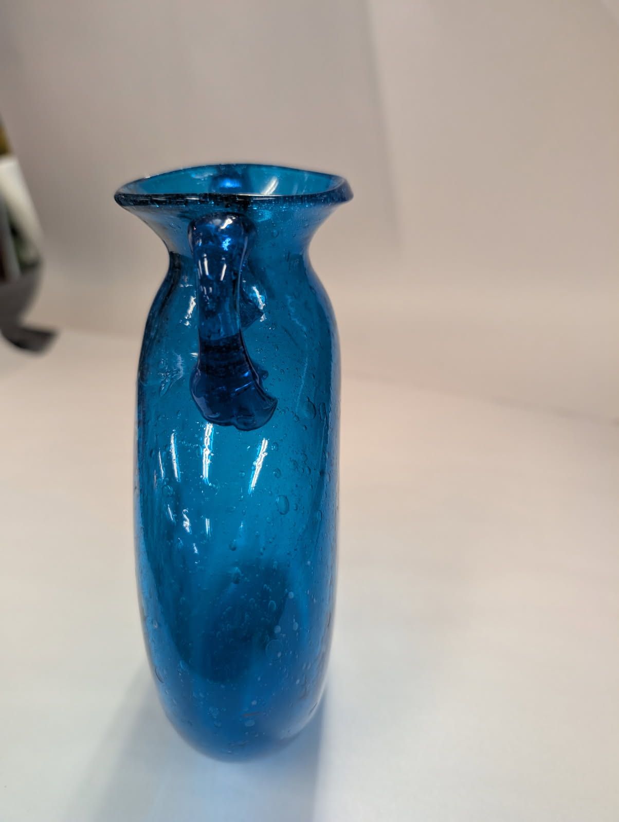 hand blown bubble glass vase blue