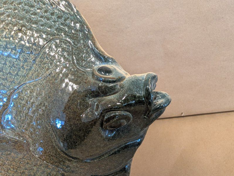 Rosalie Nadeau Pottery Flounder Fish with stand