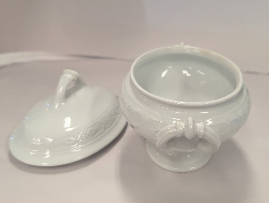 Antique White Ironstone  
compote serving bowl with lid