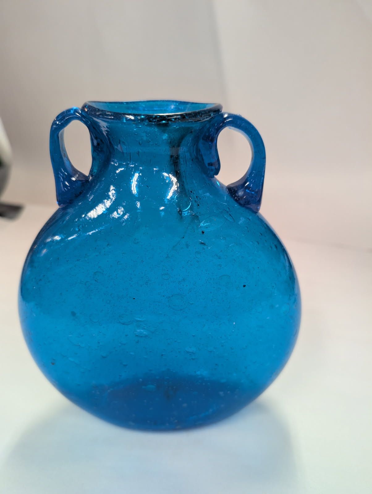 hand blown bubble glass vase blue