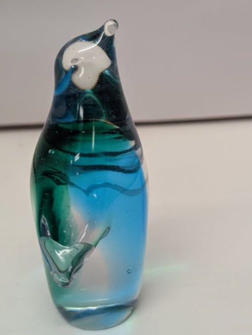Fenton solid Art Glass Blue and Green Penguin figurine.&nbsp;