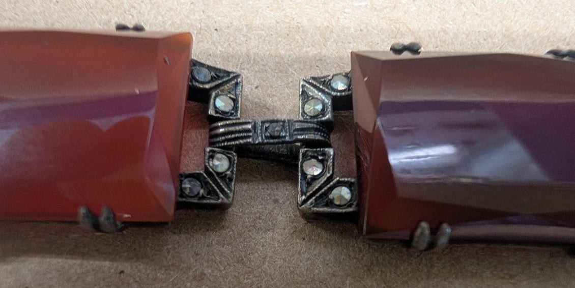 Antique Sterling Carnelian and Marcasite Bracelet&nbsp;