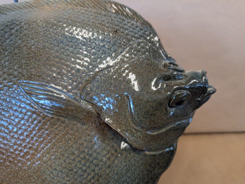 Rosalie Nadeau Pottery Flounder Fish with stand