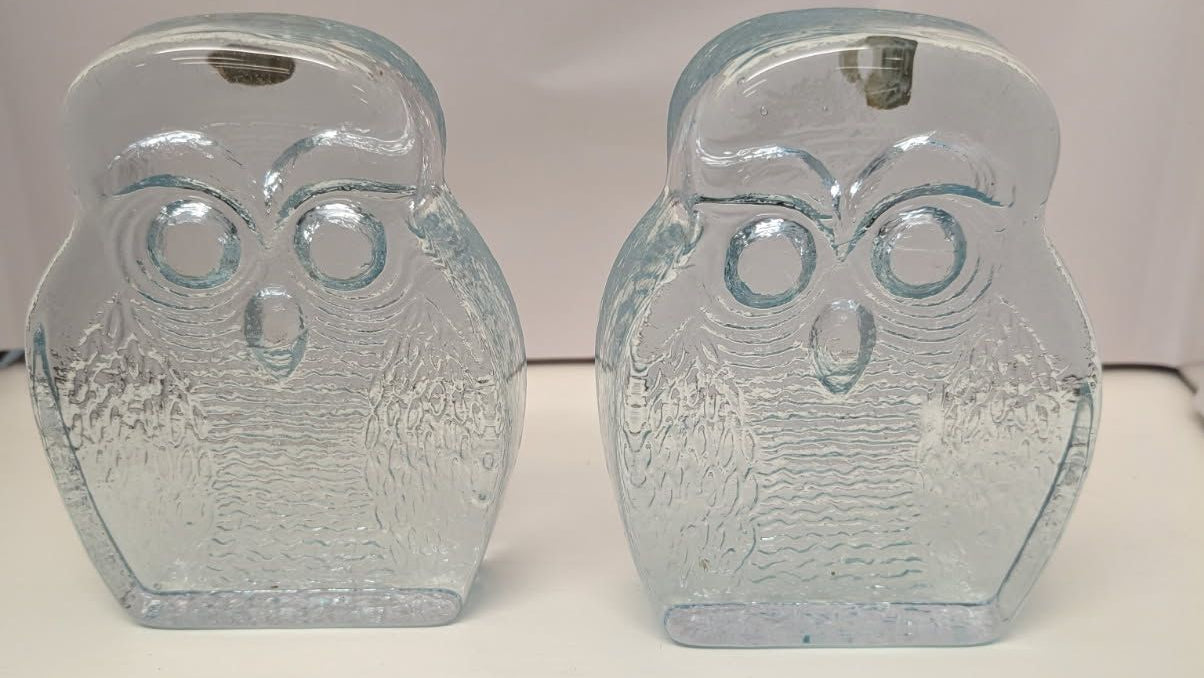 Blenko glass owl bookends