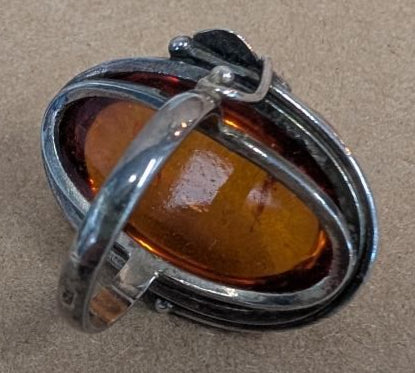 Amber and Sterling Silver ring size 9
