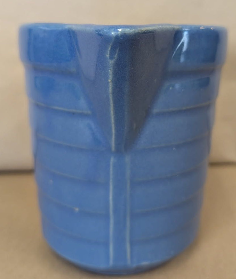 Vintage USA blue Pottery Ribbed Pitcher