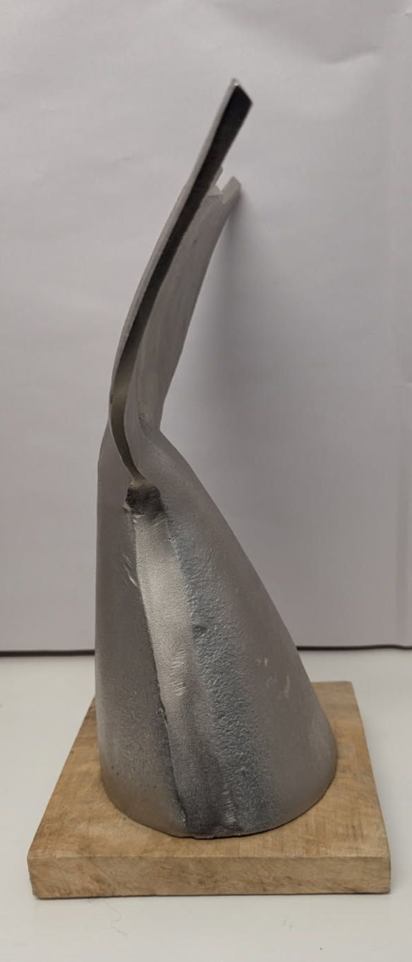 Silver Whale's Tail on wood base