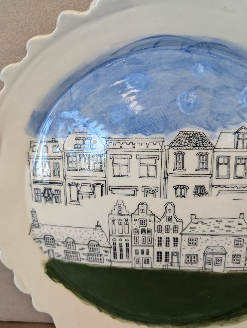 "Village Plate" Pottery food safe plate made by Cape Cod Artist Barbara Lavoine