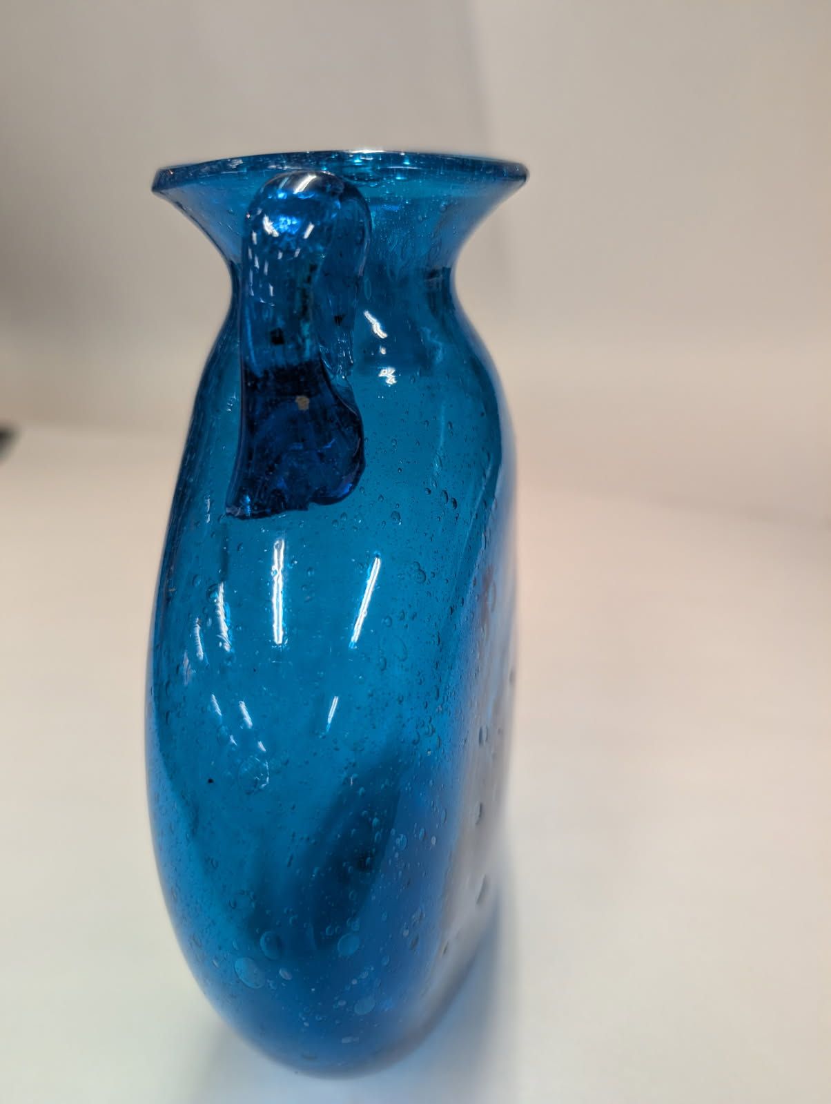 hand blown bubble glass vase blue
