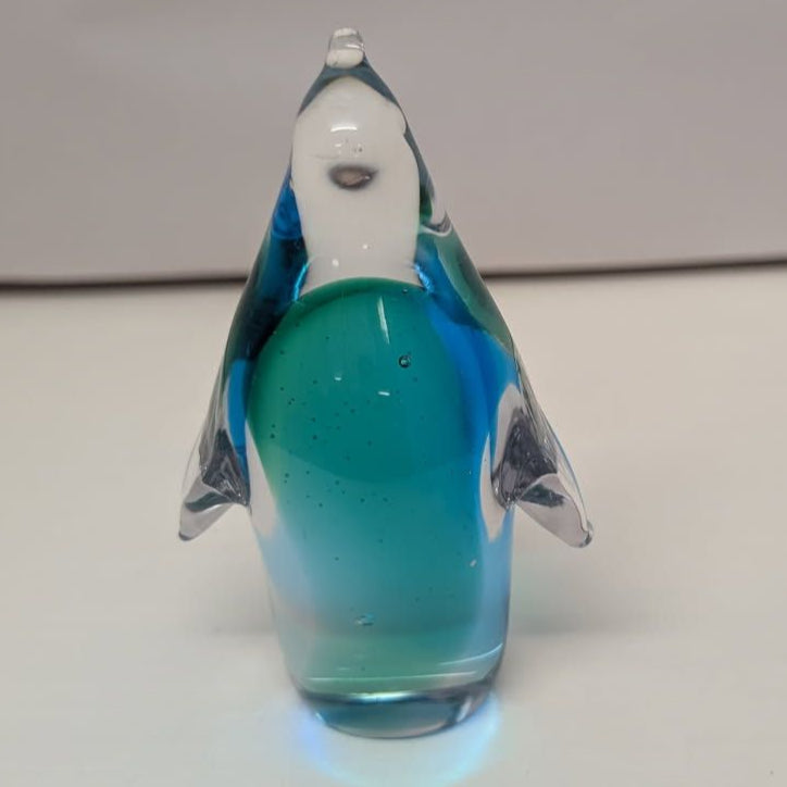 Fenton solid Art Glass Blue and Green Penguin figurine.&nbsp;