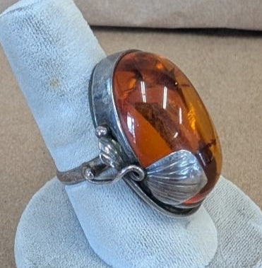 Amber and Sterling Silver ring size 9