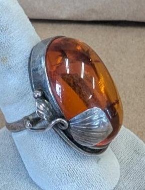 Amber and Sterling Silver ring size 9