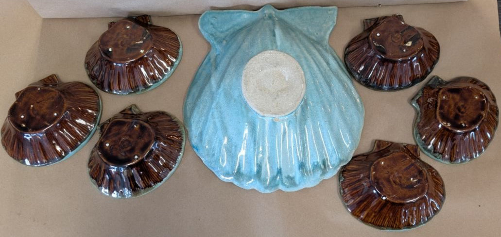 Handmade Turquoise Handmade Scallop Shell Server with 6 Scallop Plates